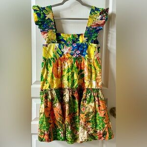 FARM Rio Yellow Tropical Print Ruffled-Strap Sundress Anthropology